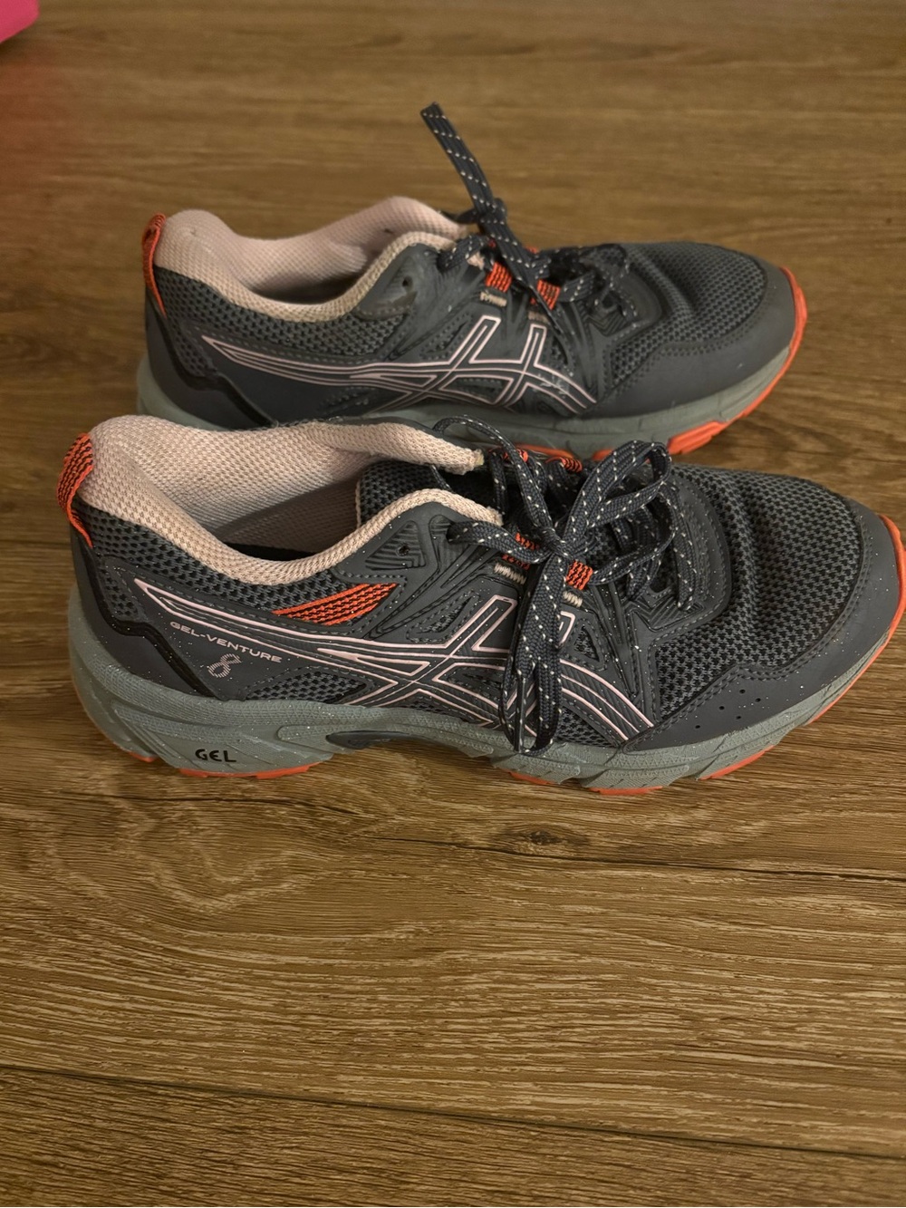 ASICS women Gel-Venture 8 Trail Running Shoes - Dark Gray with Orange, Pink